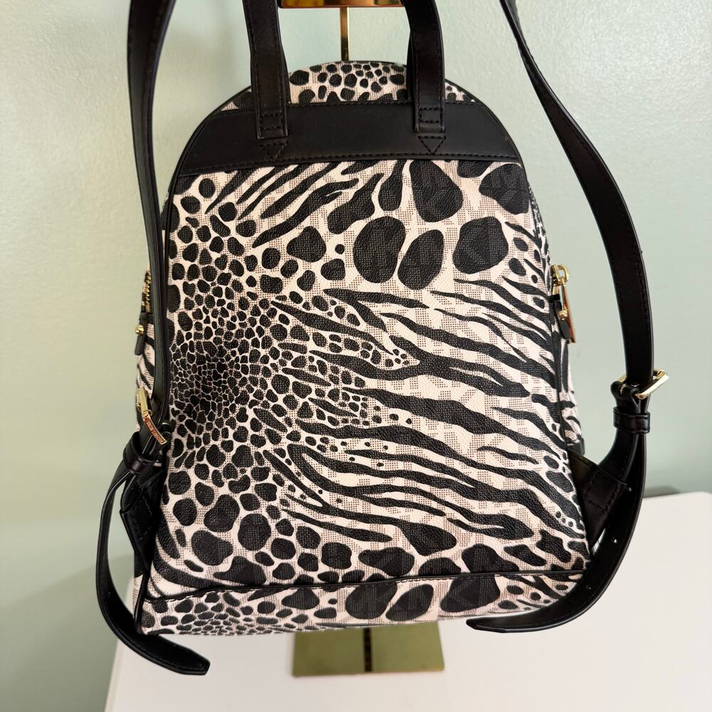 Michael Kors Backpack Handbag Womens Black White Zebra Print Signature Logo Zip - Picture 7 of 10